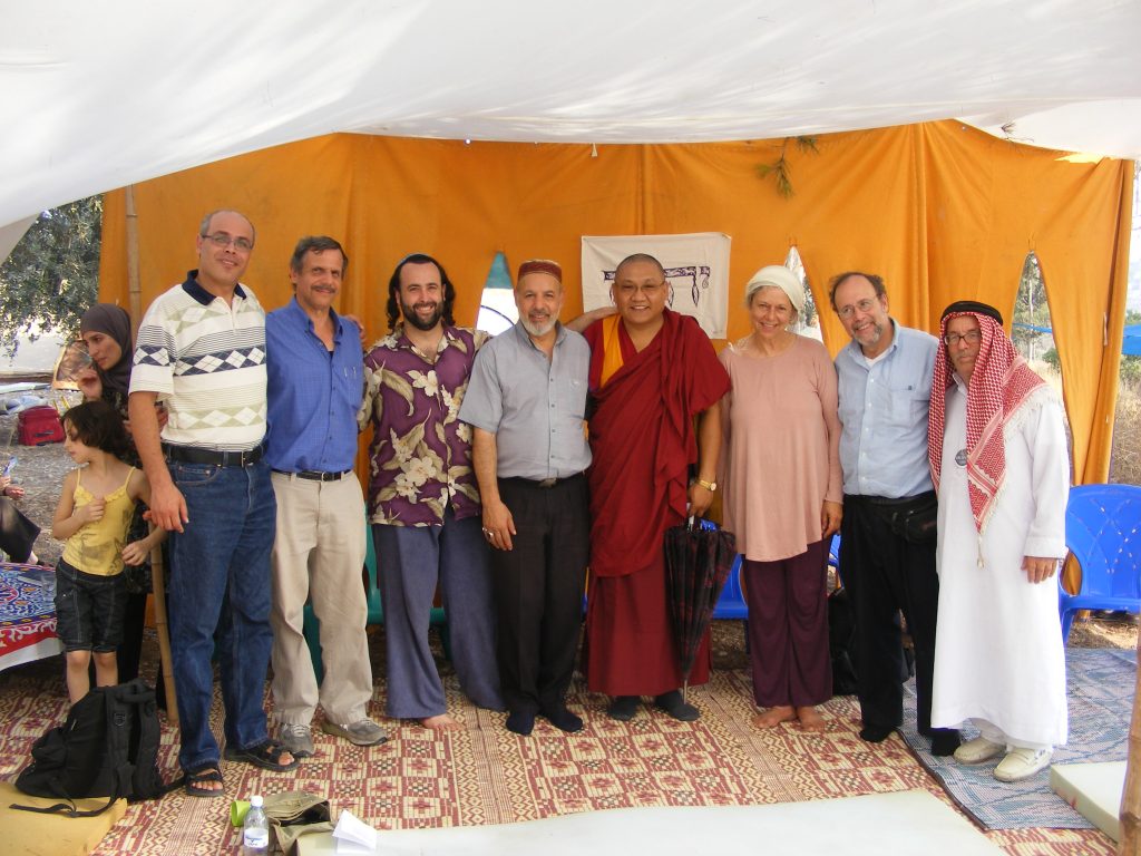 From the Inter-Religious panel. From left, Sheikh Ghassan Manasra, Dr. Ben Mollov, Eliyahu McLean, Sheikh Bukhari, Geshe-la Thebten Phelgye, Sheikha Khadija, Marc Gopin, Haj Ibrahim