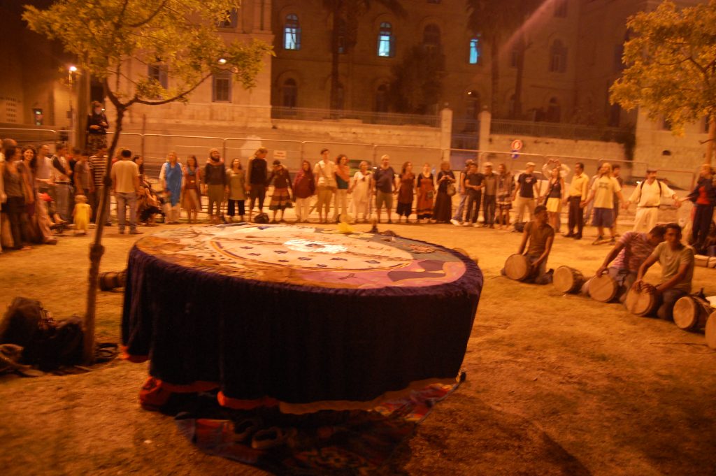 The now-covered "grandmother drum" in the closing circle